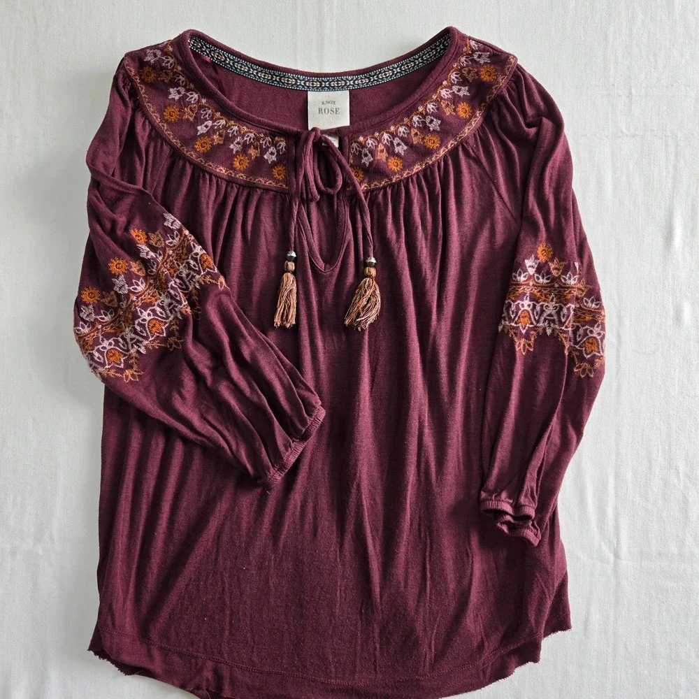 Womens M Embroidered Cottagecore Boho Prairie‎ Raw Hem  Hippie Festival Shirt - Picture 11 of 11